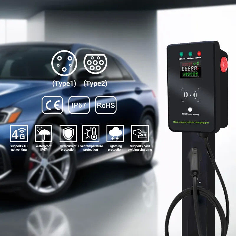 Tipo 1 e Tipo 2 Smart Screen Larger Wall Mounted EV Charging Station Dente Azul